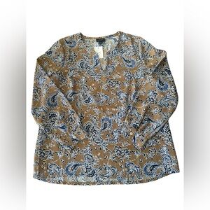J. Jill Paisley Print Long Sleeve Blouse - Tan and Blue Women’s size Medium